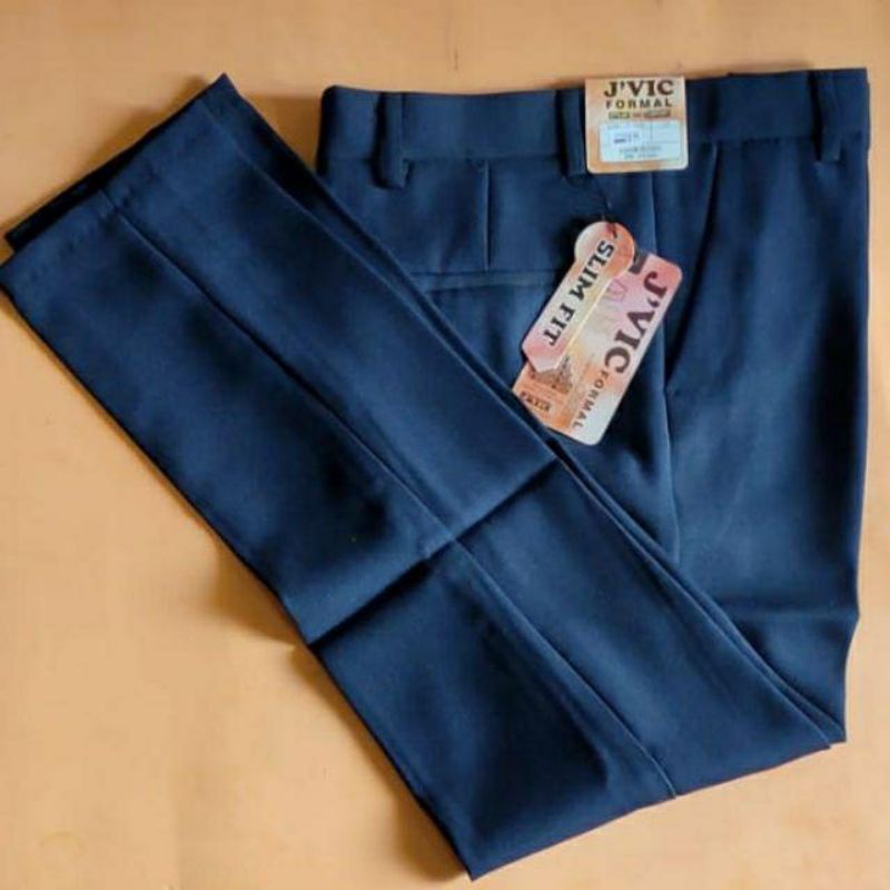 CELANA BAHAN | KERJA | FORMAL | KANTOR | PANJANG | Navy | DASAR PRIA SLIMFIT _-