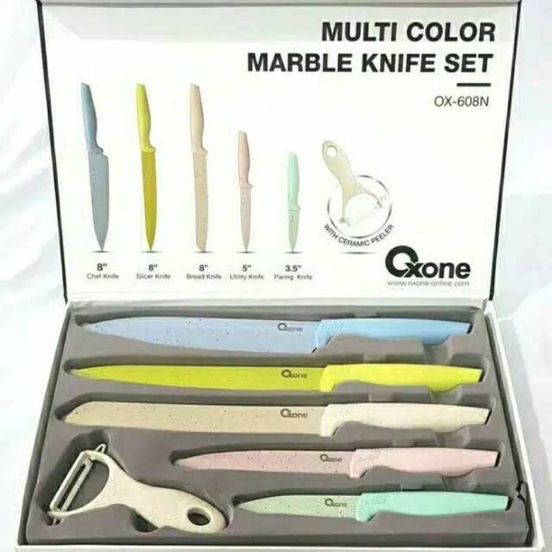 Oxone Pisau Set OX - 608 / Oxone Knife Set Multi Color  Marble 6 psc