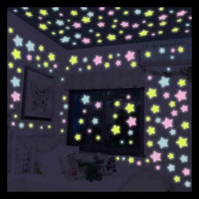 STIKER BINTANG GLOW IN THE DARK Wall sticker Little Star 3D Dekorasi Tempelan Hiasan Atas