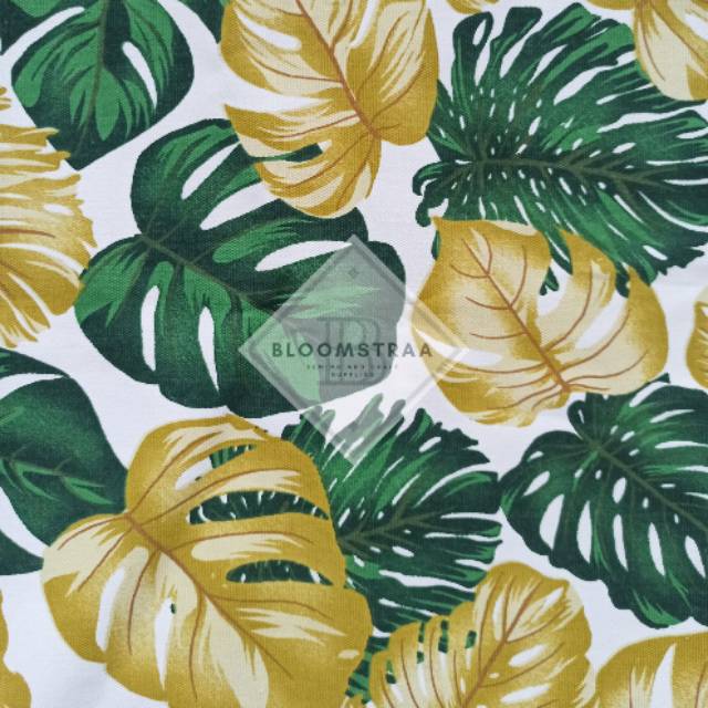 Bahan Kanvas Monstera Kuning Hijau kain kanvas daun kelor Canvas Fabric tropical leaf