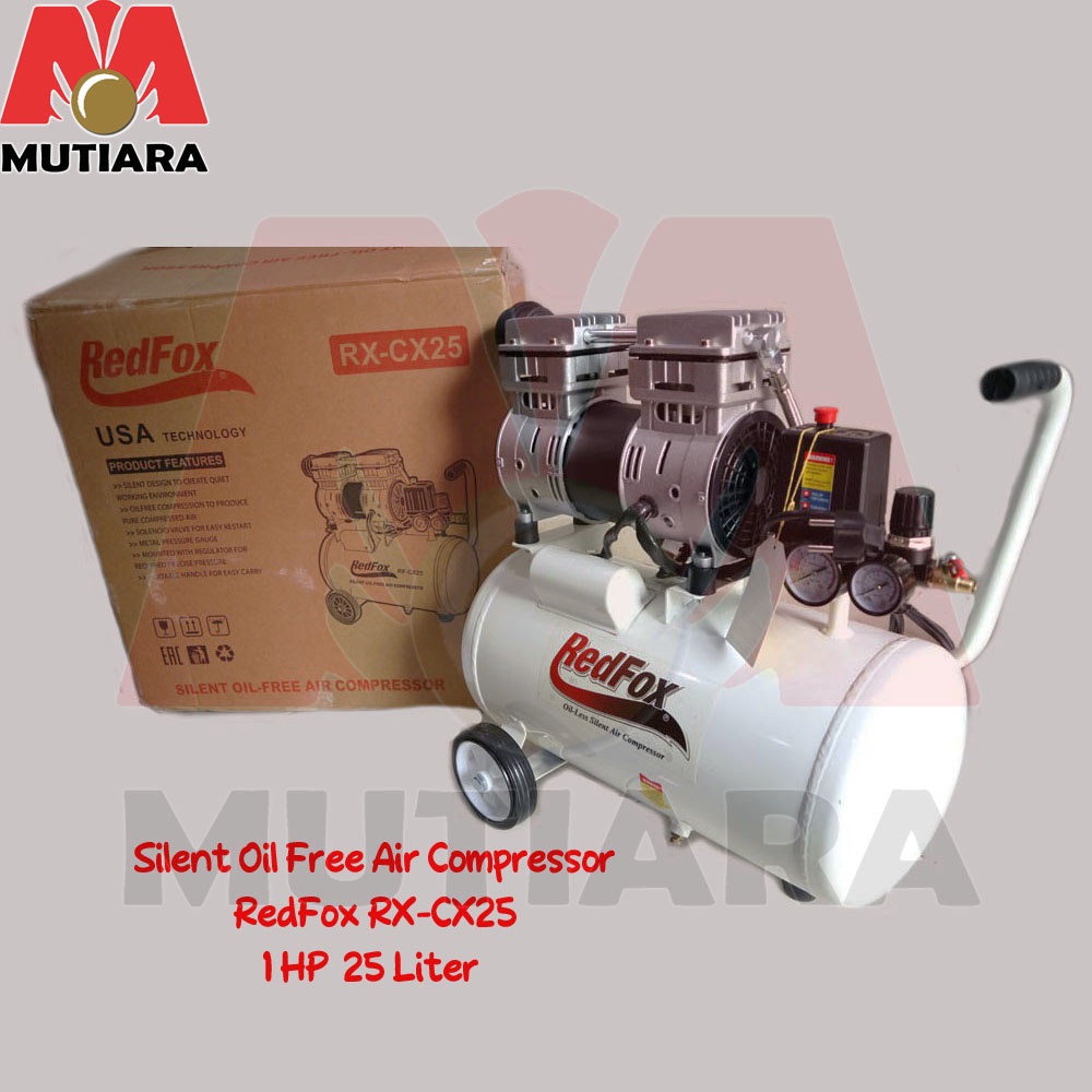 Silent Oil Free Air Compressor Mesin Kompresor Angin Oilless 1 HP 25 Liter Redfox RX-CX25