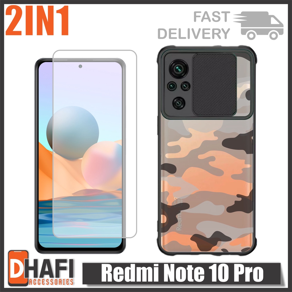 Case Redmi Note 10 Pro / Note 10 Max Paket 2in1 Softcase Slide Army Free Tempered Glass Layar