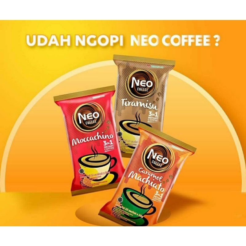 

Neo Coffee 9'sx20 gr / Kopi Neo Moccachino / Caramel Machiato / Tiramisu