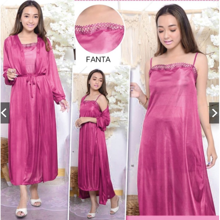 hokyfashion Baju Tidur Jubah Long+Inner Kimono Satin-FANTA