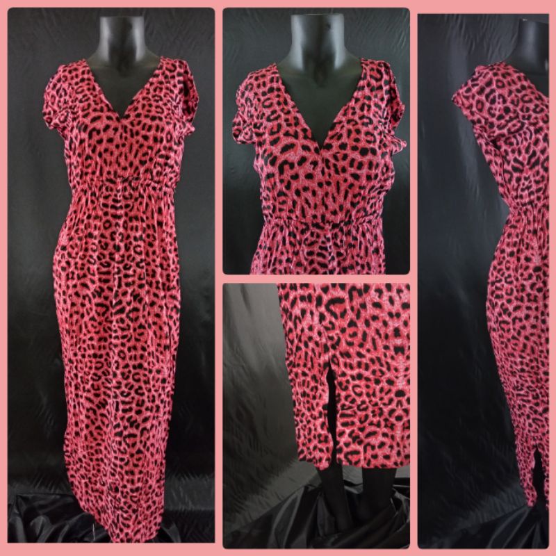 dress mano panjang dress motif leopard wanita dewasa simpel