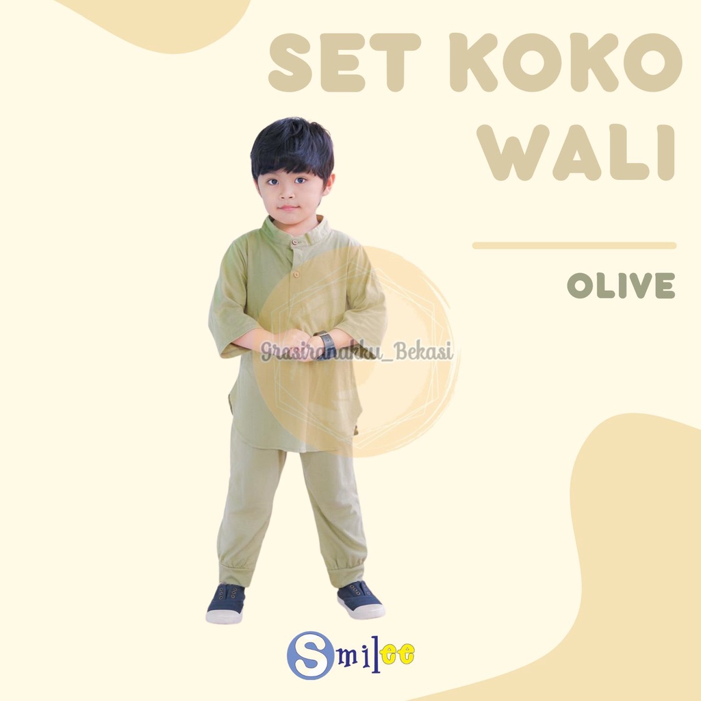 Setelan Koko Anak Kaos Wali Warna Olive 1-5Tahun