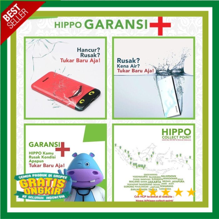 Hippo Smore 15000mAh Power Bank - Kapasitas Besar, Warna Putih/Hitam