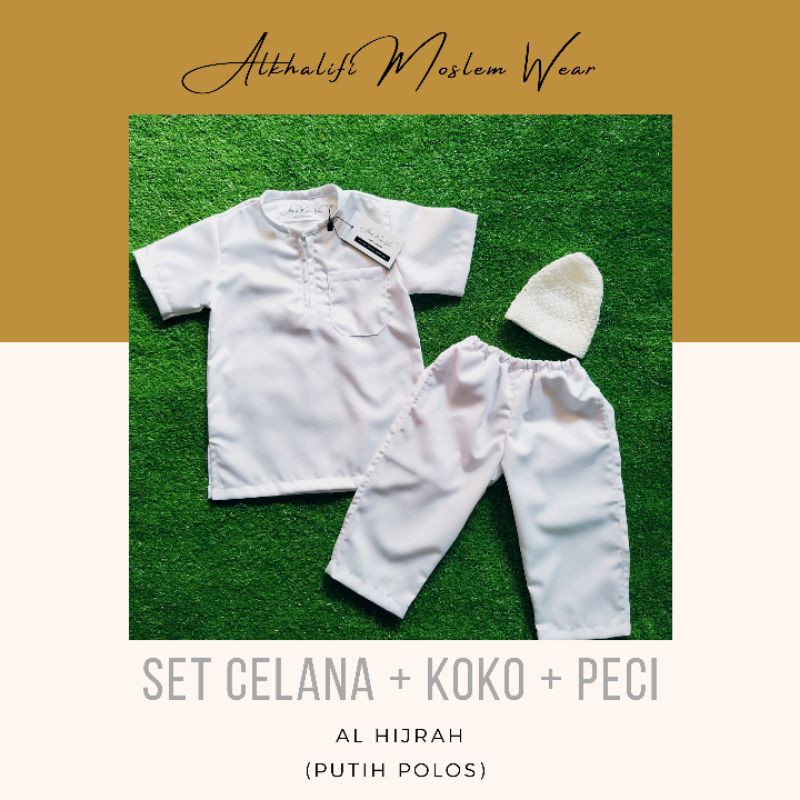 Terbaru - SET KOKO ANAK AL HIJRAH (PUTIH POLOS) berkualitas by Alkhalifi Moslem Wear