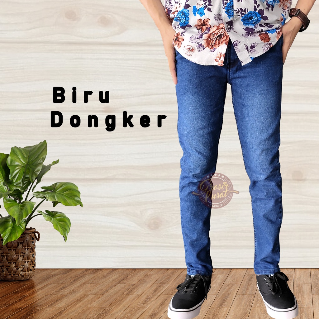 Celana Jeans Pensil Skinny Pria Braga Biru Dongker Premium Halus 27 - 38