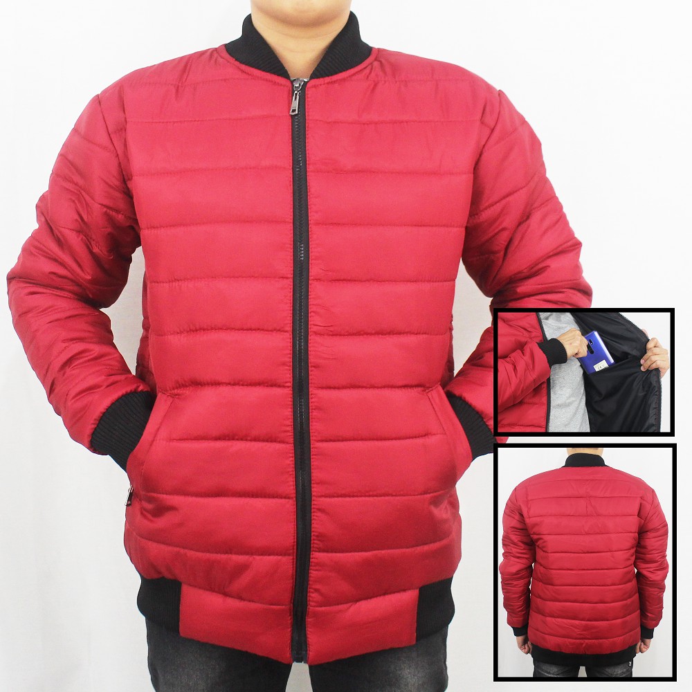 JAKET BOMBER PUFFER TEBAL PRIA - JAKET WINTER - JAKET PARASUT TEBAL - JAKET GUNUNG TEBAL PRIA MERAH