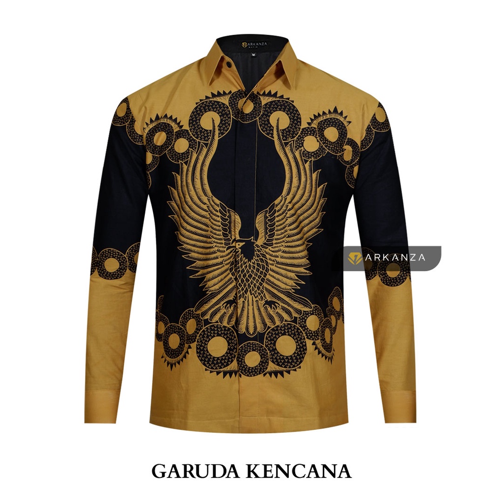 BATIK ARKANZA Motif GARUDA KENCANA Hem Atasan Kemeja Baju Batik Pria Cowok Laki Laki Slimfit Full Lapis Furing Lengan Panjang Lengan Pendek Original Asli