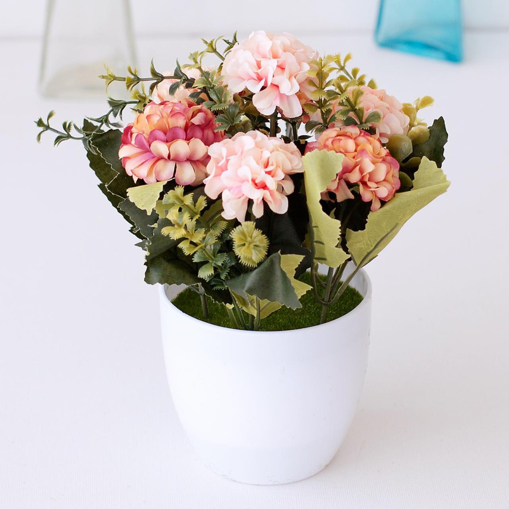 AM619 Bunga plastik / pajangan bunga Artificial / Vas Bulat-Pink