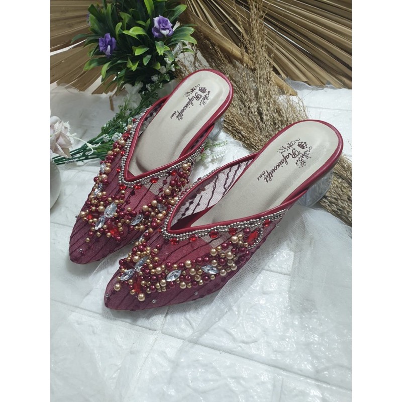 sepatu Amirra merah marron tinggi 5cm hak kaca