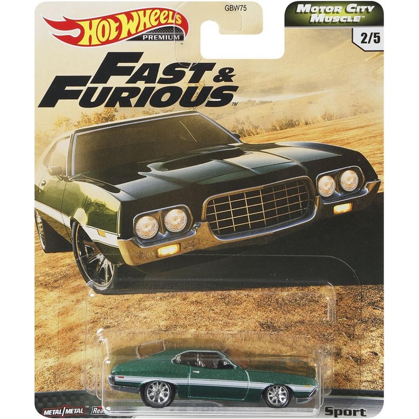 Hot Wheels 72 FORD GRAN TORINO SPORT Hijau Fast and Furious FNF F&amp;F Motor City Muscle W Premium Hotwheels