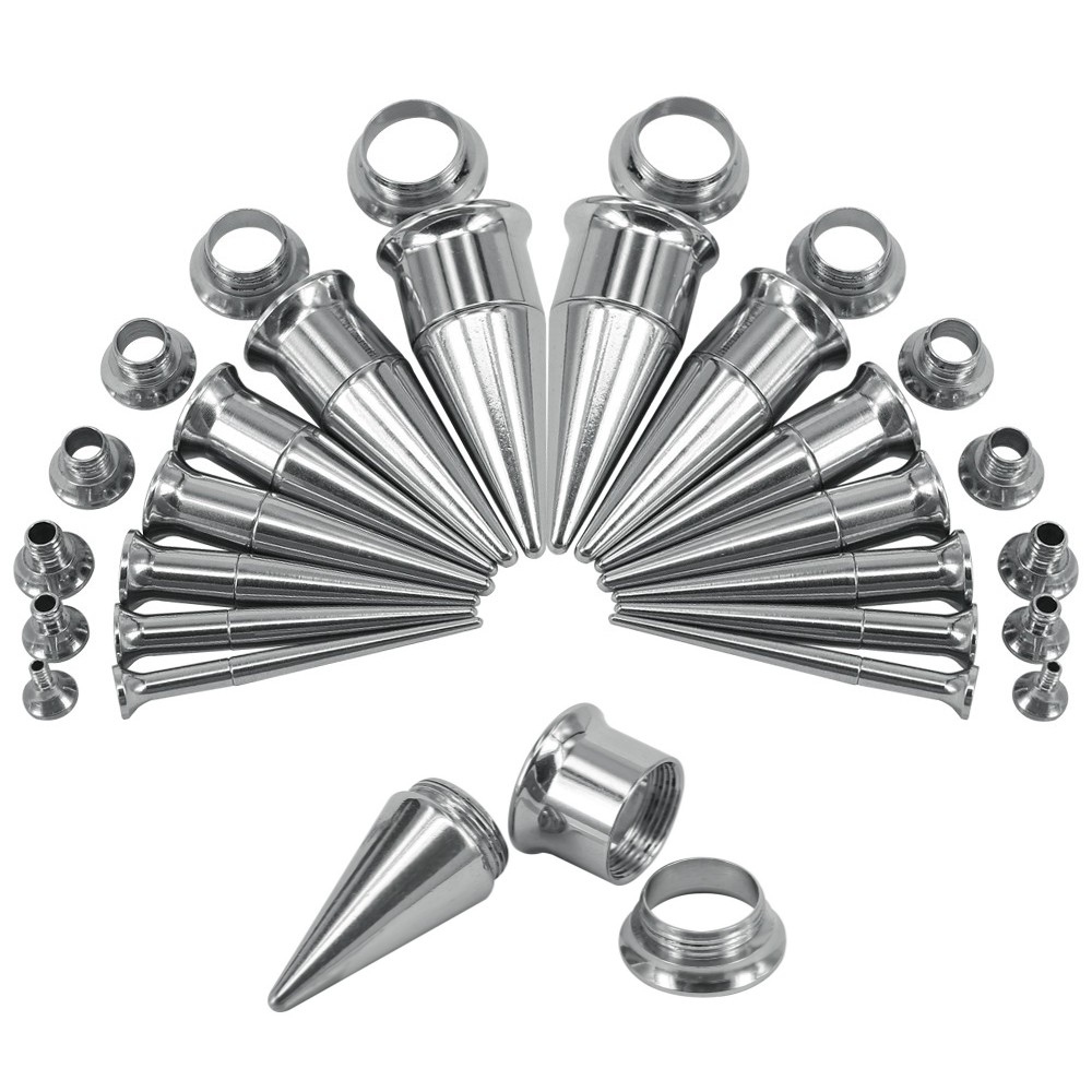 Ear Plug Pembesar Lubang Tindik Telinga Bahan Stainless Steel Warna Silver