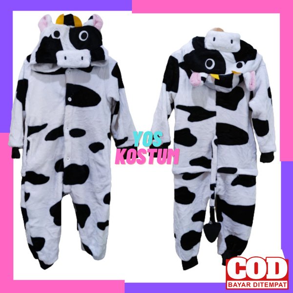 Kostum Anak Sapi Impor Baju Cow Animal Karakter Binatang Boneka Onesie Cosplay Lucu