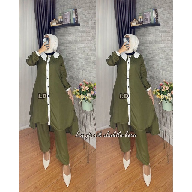 *One set Long tunik Syakila kera list putih*