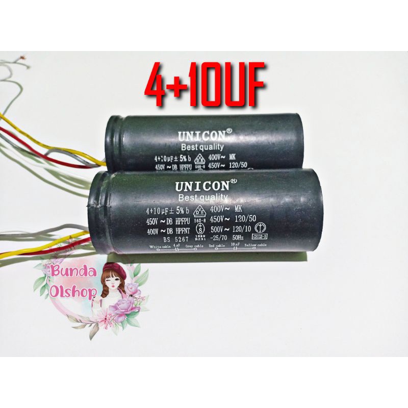 Kapasitor Mesin Cuci 2 Tabung 4+10UF / Capasitor Double Mesin Cuci 4+10UF