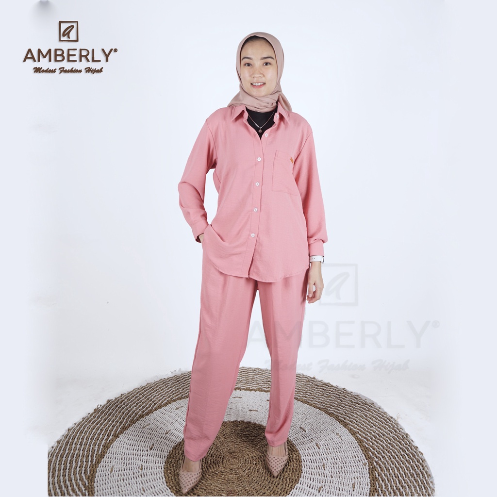 Amberly Setcel Crincle Setelan Celana Wanita Kerah kemeja bahan Crincle Airflow