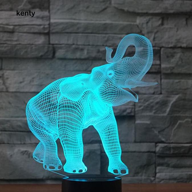 Barang Berkualitas Lampu 3d 3 Dimensi Gajah Ilusi Optik 7warna Hadiah Unik Lamp Tidur Usb Cuci