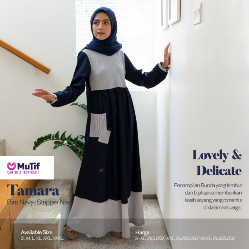 GAMIS MUTIF TAMARA BIRU NAVY - STRIPPER NAVY