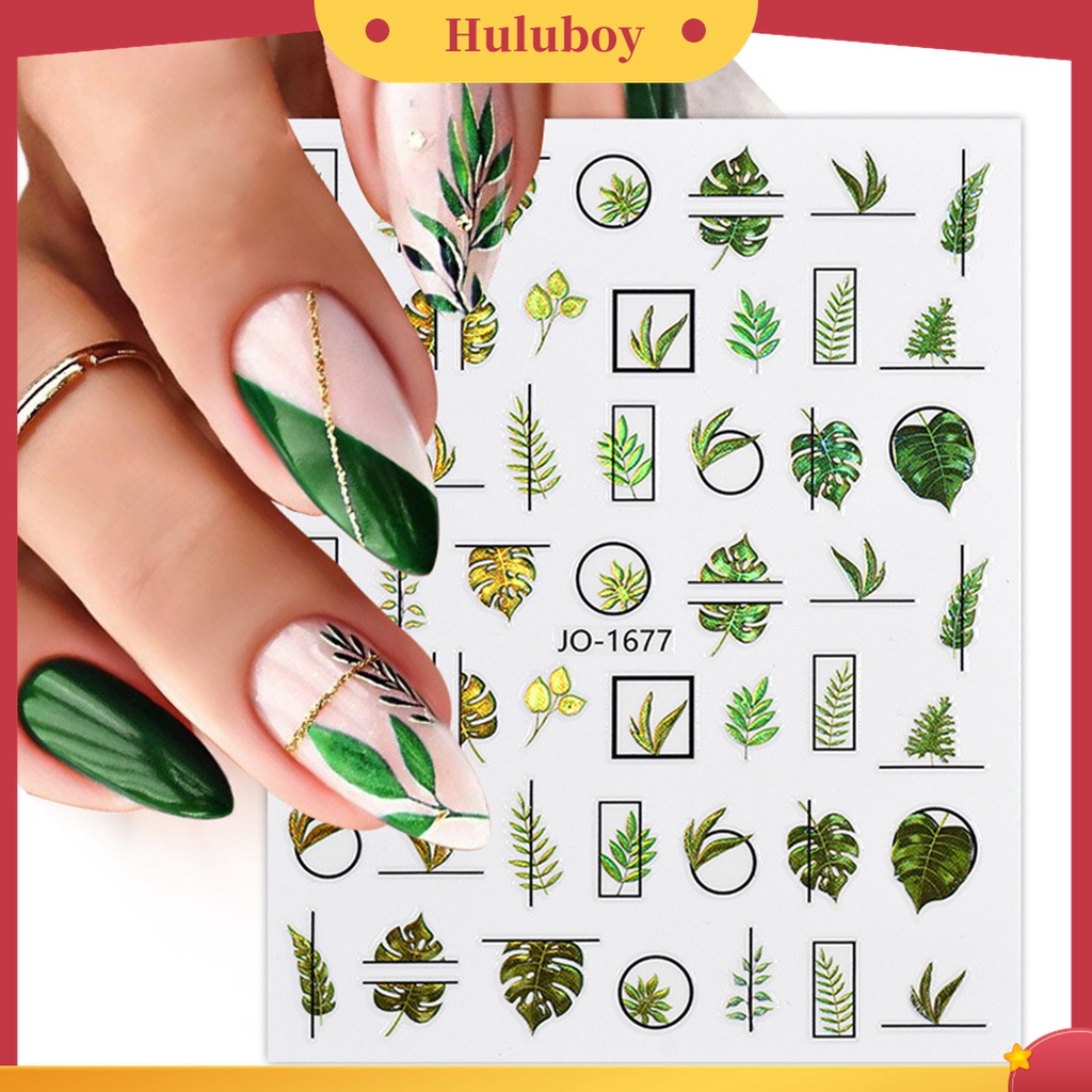 Huluboy Huluboy♡ Stiker Kuku Motif Bunga Sparkling Tahan Air Dengan Perekat Untuk Nail Art