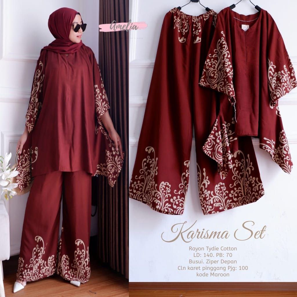 Karisma Set - One Set Jumbo Waka Waka Setelan Wanita Rayon Premium  Set Celana Panjang Batik Bigsize Kekinian LD  140 cm