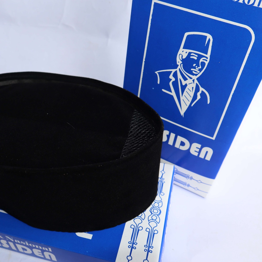 PROMO !!! SONGKOK PRESIDEN PECI KOPIAH HITAM POLOS AC JARING TINGGI 9 CM REAL PICT MURAH