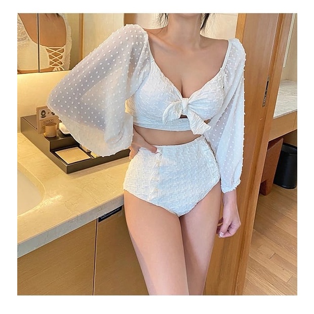 Bikini Swimsuit Baju Renang Korea Sexy Bikini Split Swimwear Lace Fairy Sleeve Bow Dalika