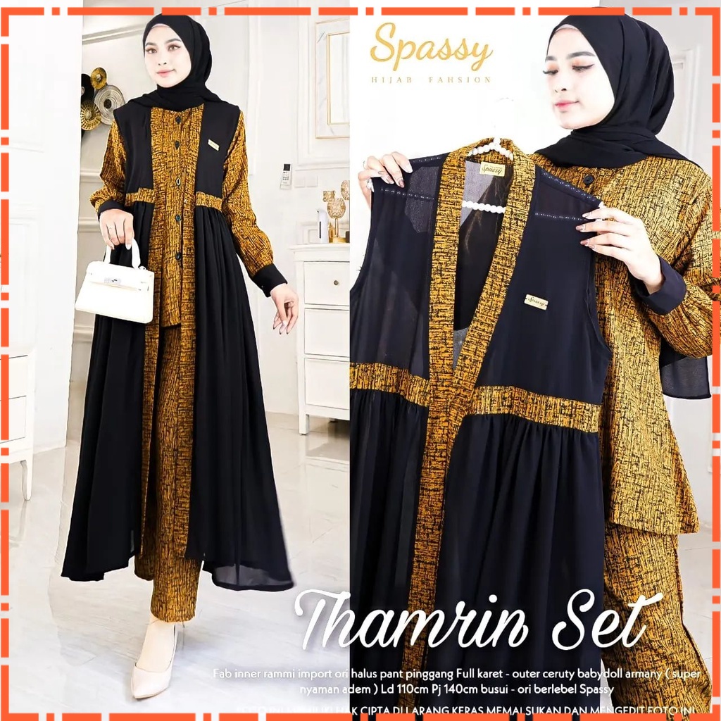 Rizkuna Gamis Terbaru Thamrin Set 2in1 Gamis + Outher Bahan Rami IMPORT mix Ceruty Premium ADRHB21