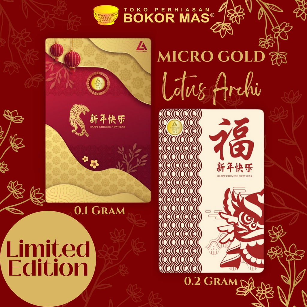 LOGAM MULIA LM MINI / MICRO GOLD EMAS 24K LOTUS ARCHI IMLEK 0.1 & 0.2 GRAM