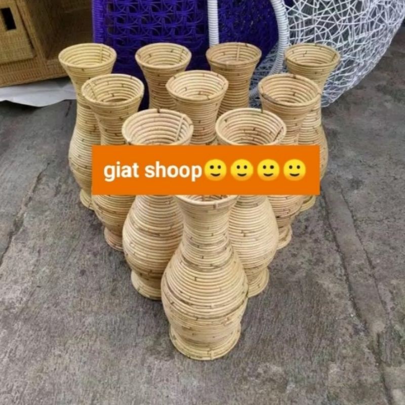 GUCI ROTAN / VAS BUNGA ROTAN FINISHING MENGKILAP TINGGI 50CM