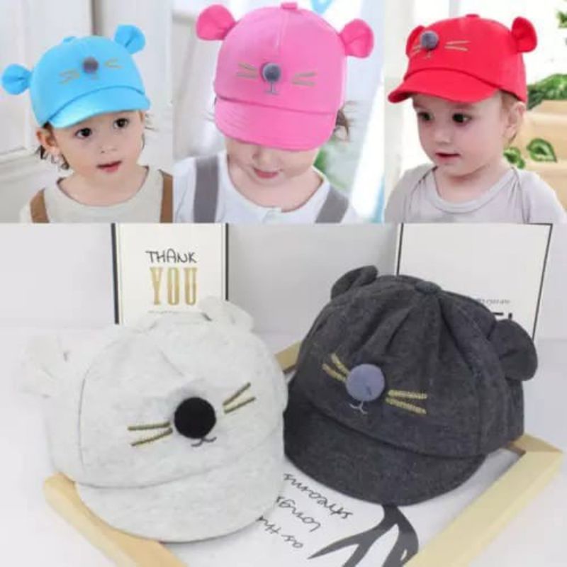 Topi anak motif 3D kucing topi fashion