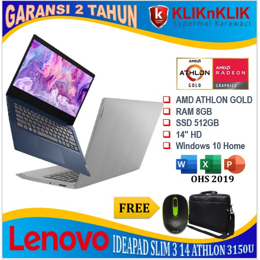 LAPTOP LENOVO IDEAPAD SLIM 3 14 AMD ATHLON GOLD A3150U 8GB 512SSD WINDOWS 10 OHS
