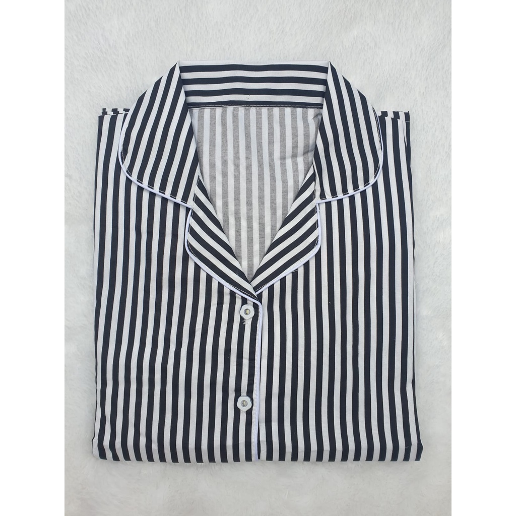 BJ-Piyama CP Wanita Dewasa Salur - Baju Tidur Lengan Pendek-Salur Hitam