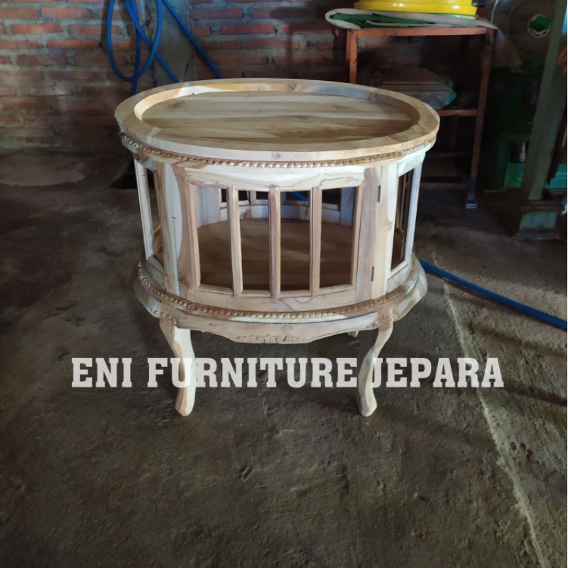 Meja teh oval jati - Meja teh oval murah - Meja teh pelok jati