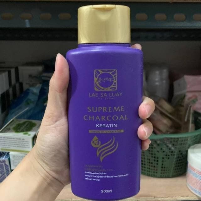 [COD] Lae Sa Luay Supreme Charchoal Suprame Shampoo Mencegah Rambut Rontok dan Rusak I BPOM 200ml Original