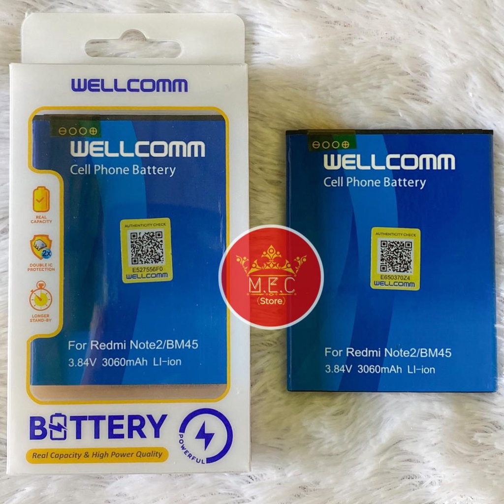 Baterai / Battery Double IC Power Xiaomi Redmi Note 2 / Redmi Note Prime BM45 Original Wellcomm