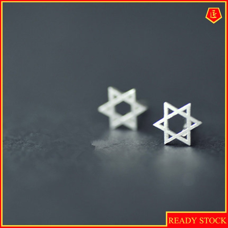 [Ready Stock]Fashion Six-Pointed Star Hollow Silver Stud Earrings for Women