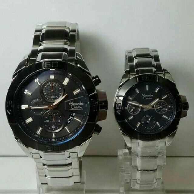 JAM TANGAN COUPLE ALEXANDRE CHRISTIE AC 6224 PASANGAN SILVER BLACK