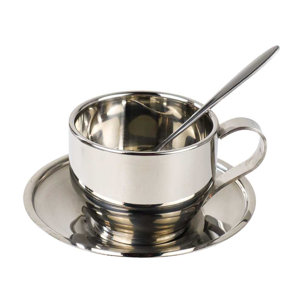 One Two Cups Set Cangkir Sendok Piring Kopi Stainless Steel