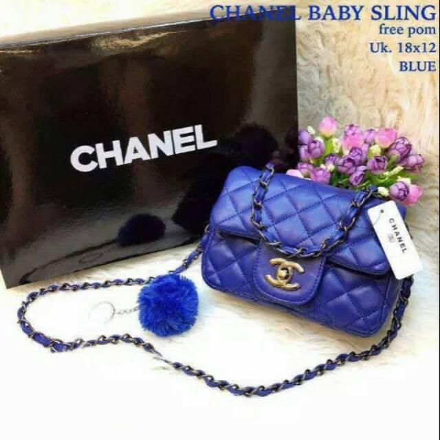 Tas Selempang Wanita Branded Chanel Sling Bag Untuk Kerja Kuliah Jalan Jalan Warna Biru