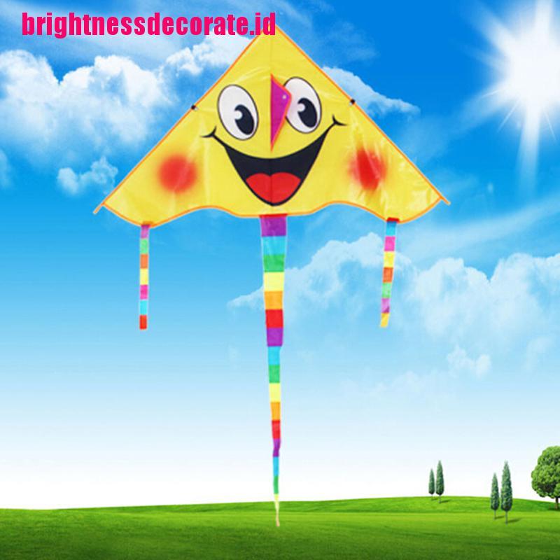Brightid 1 Set Layang-Layang Motif Smiley Face Ukuran 80x45cm Dengan Tali 50m Untuk Outdoor