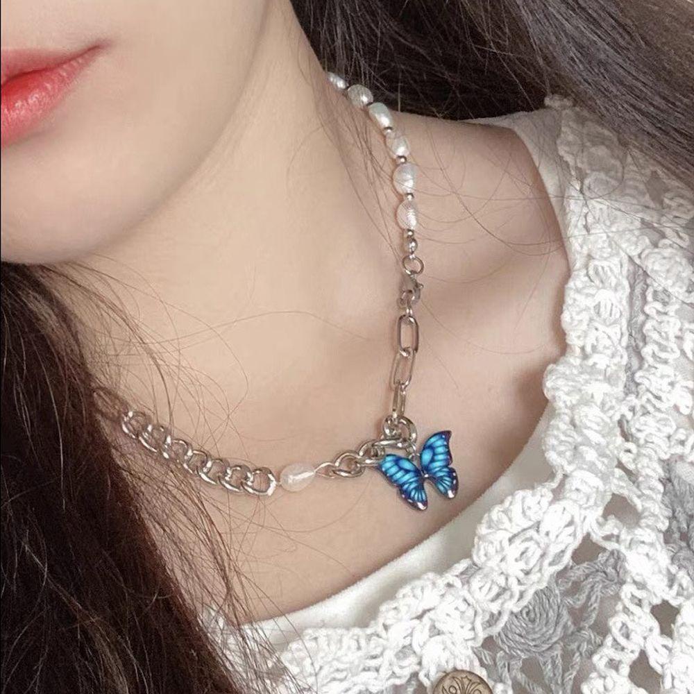 Mxbeauty Kalung Korea Elegan Rantai Manis Liontin Kupu-Kupu Perhiasan Leher Yang Dapat Disesuaikan
