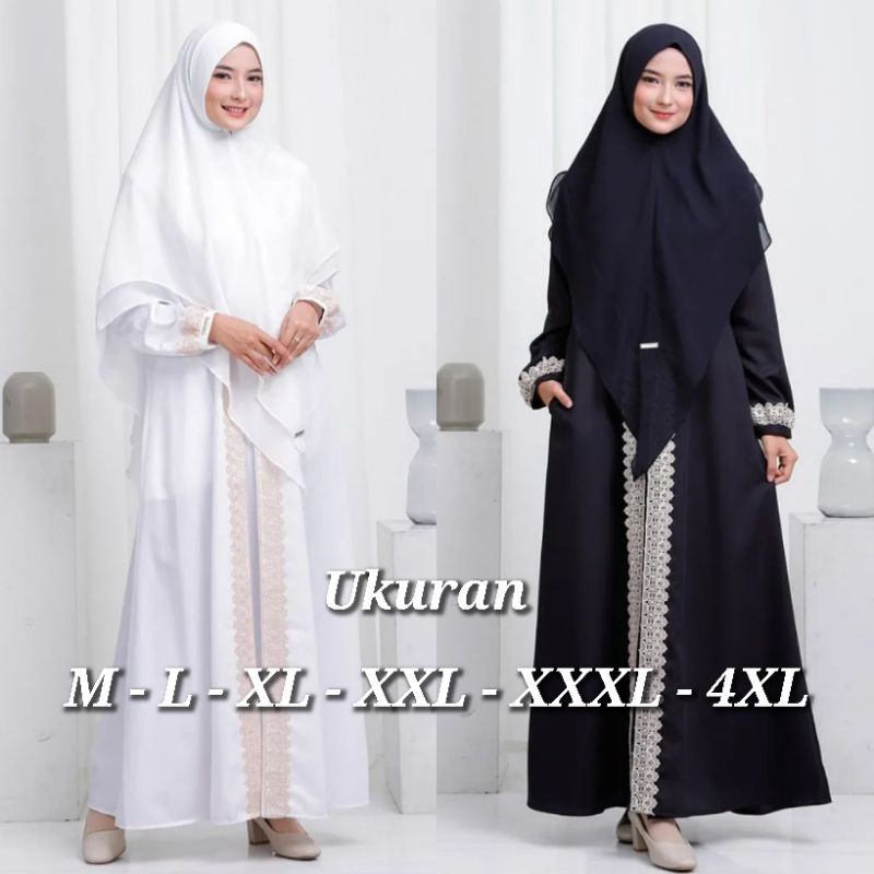 HANAYA SYARI PLUS KHIMAR CERUTY 2 LAYER UKURAN M - L - XL - XXL - XXXL - 4XL GAMIS BUSUI POLOS DRESS MURAH KEKINIAN TERMURAH BERKUALITAS  TERBARU SET KHIMAR PESTA FASHION MUSLIM KONDANGAN SERAGAMAN HAJI UMROH SERAGAMAN BIG SIZE PUTIH HITAM IBU IBU ABAYA