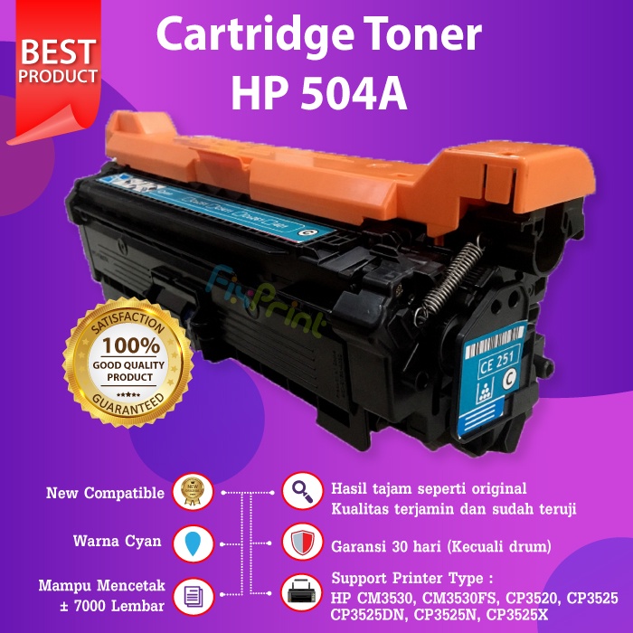 Cartridge Toner Compatible HP 504A CE250A Black Cyan Magenta Yellow Printer CM3530 CP3525