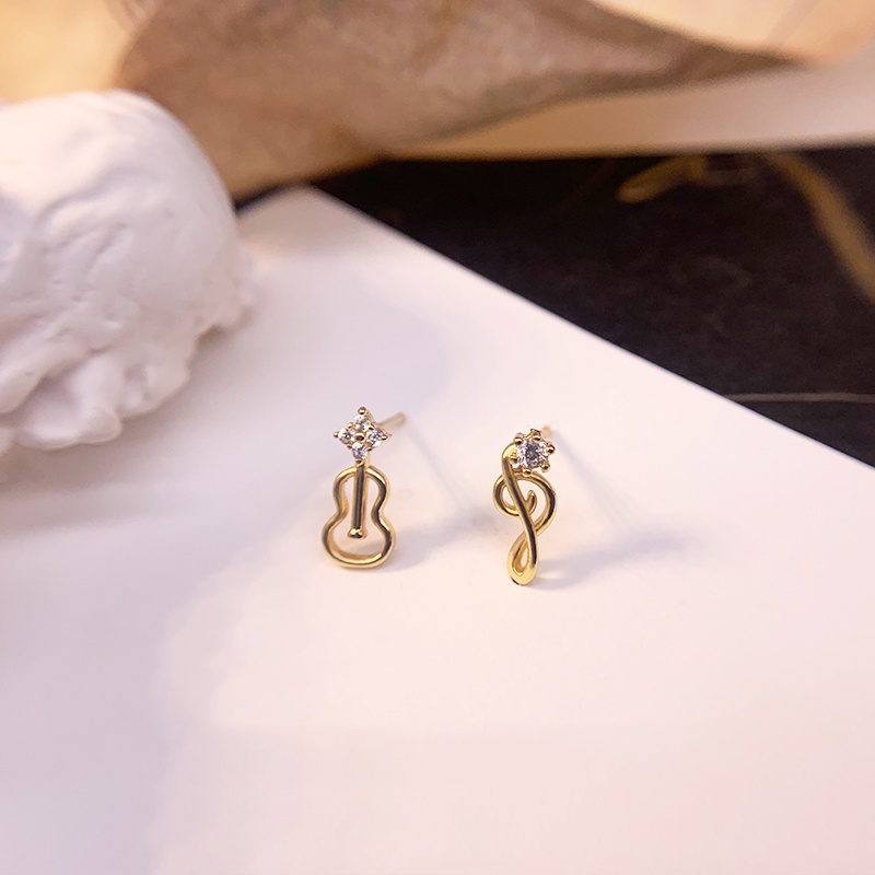 Personality Musical Note Gold Color Earrings Anting Stud Classical Music Violin Crystal Earring Women Jewelry Gift