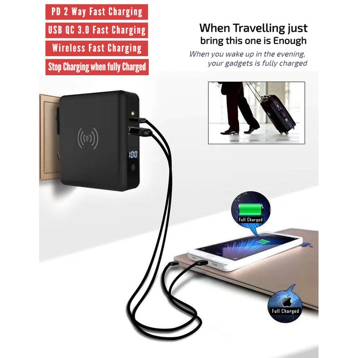 SUPER CHARGER GLOBAL TRAVEL CHARGER QI WIRELESS CHARGING POWERBANK