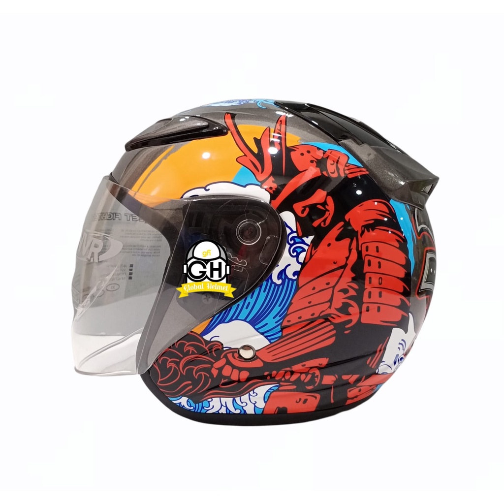 HELM NVR R-26 SAMURAI GUNMET HALF FACE SINGLE VISOR HELM MURAH SNI HELM DEWASA DJMARU GALAXY R6 R1