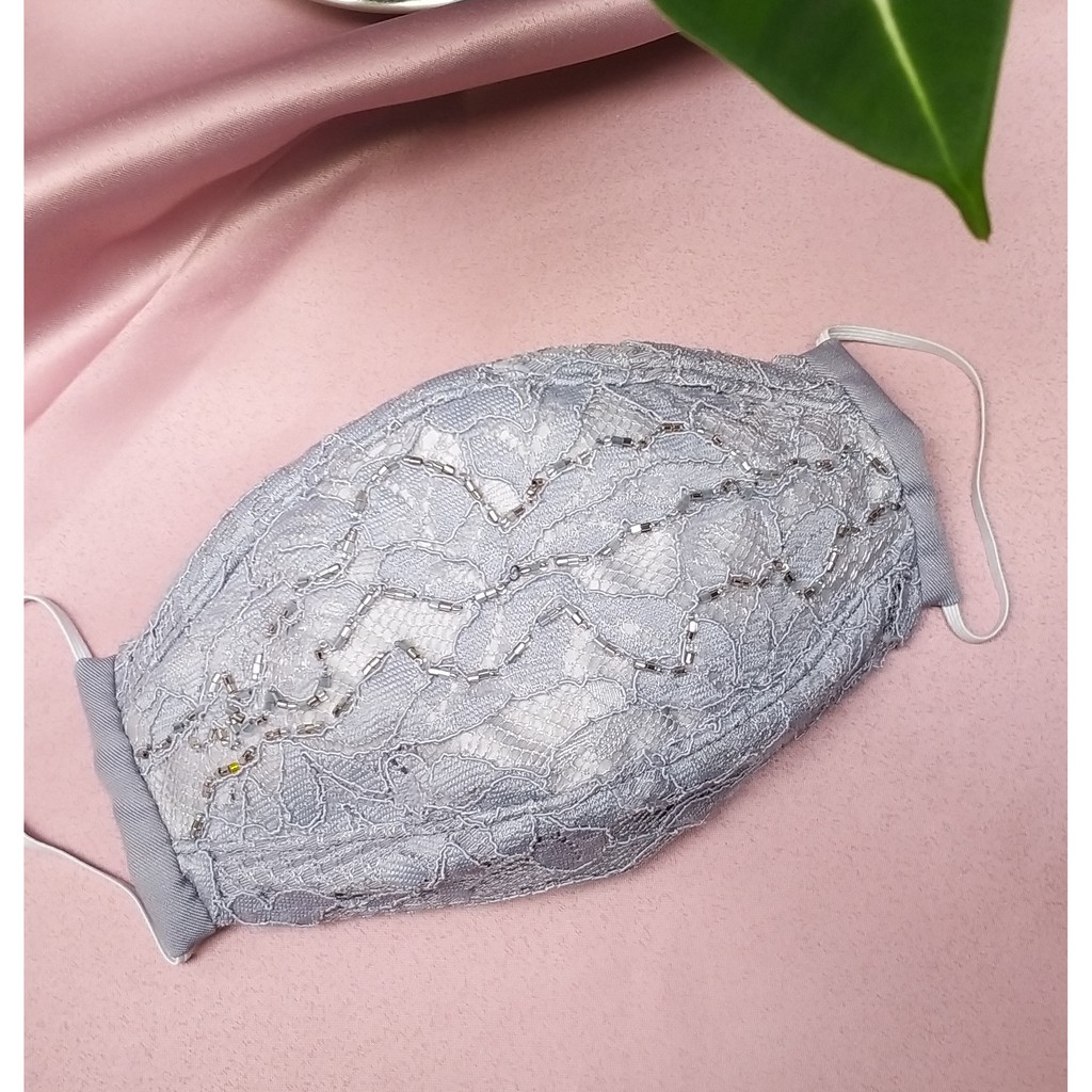 Masker Pesta Premium Simple Brokat Abu